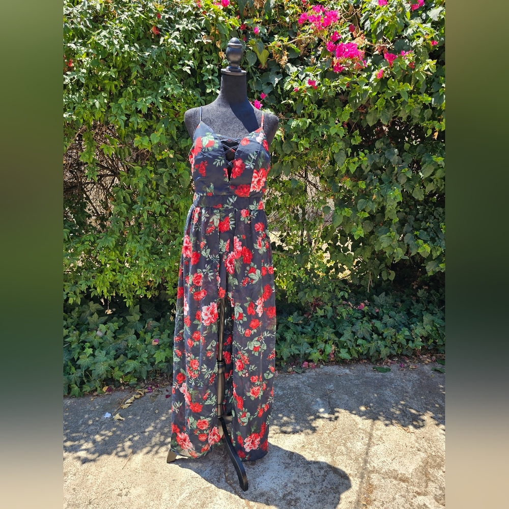 Floral Split Maxi Romper Dress size Large